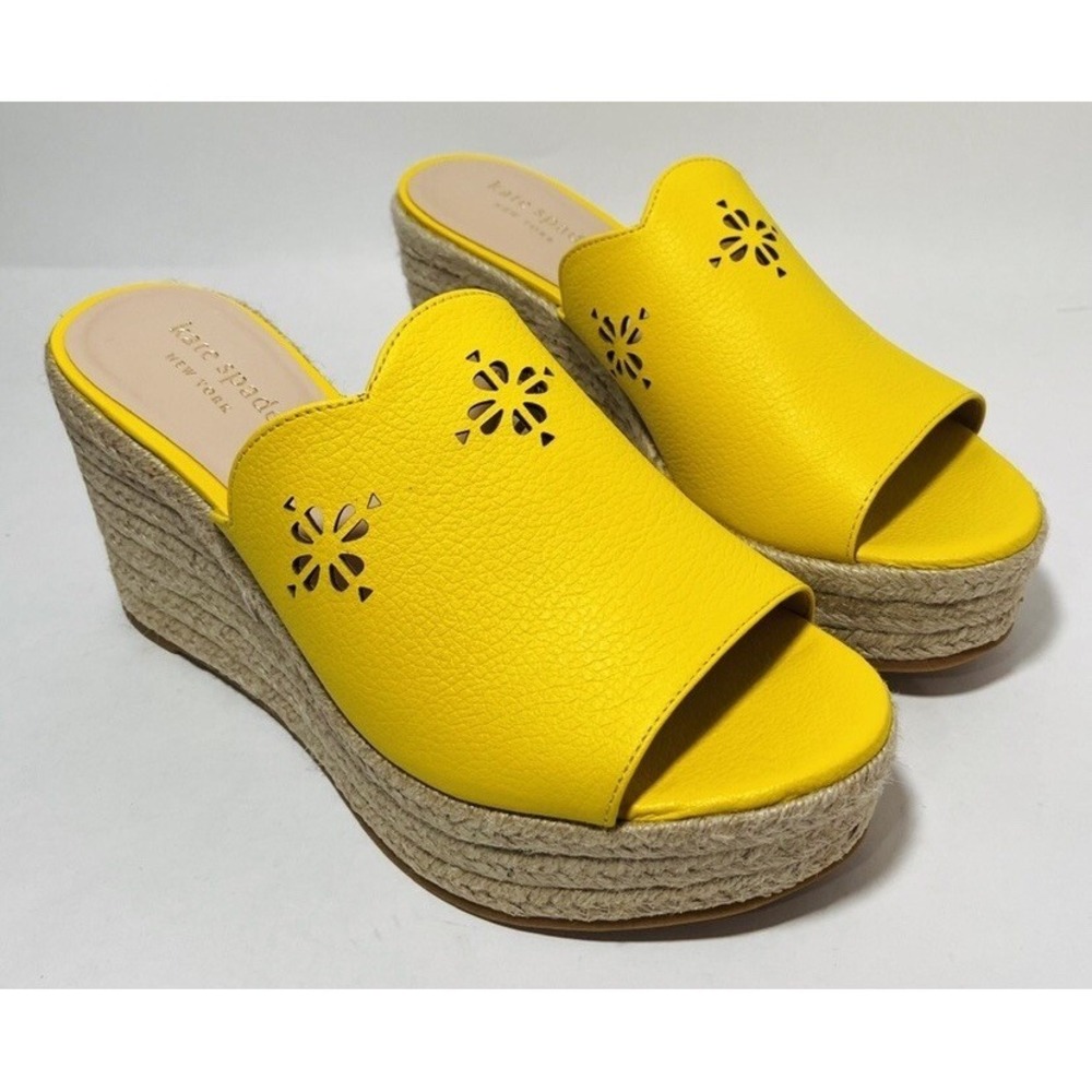 Kate Spade Women's Wedge Size 7 Mule Sandal Yellow Tenley Leather Espadrille - Picture 3 of 9